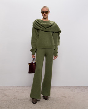 Rowen Rose Green wool sweater with scarf RRK553V2