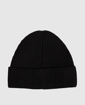 C.P. Company Black wool beanie hat with patch MAC137A005509A