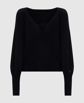 Twinset Black wool pullover with lace 252TT3392