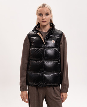 Moncler Badia black down vest with logo patch L20931A001415963V