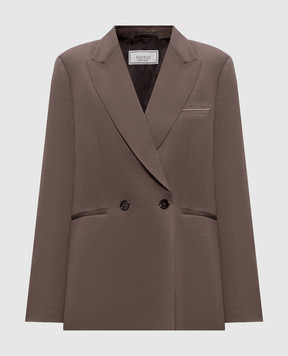 Peserico Brown double-breasted jacket with linen A01214D01926