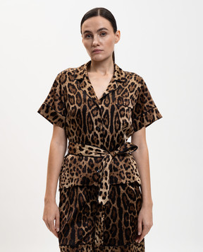 Dolce&Gabbana Brown silk blouse with animal print F5G67TFSAXY