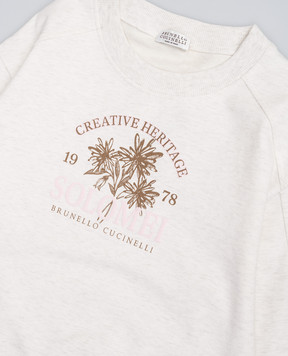 Brunello Cucinelli Children's melange beige sweatshirt with print BH827E305A