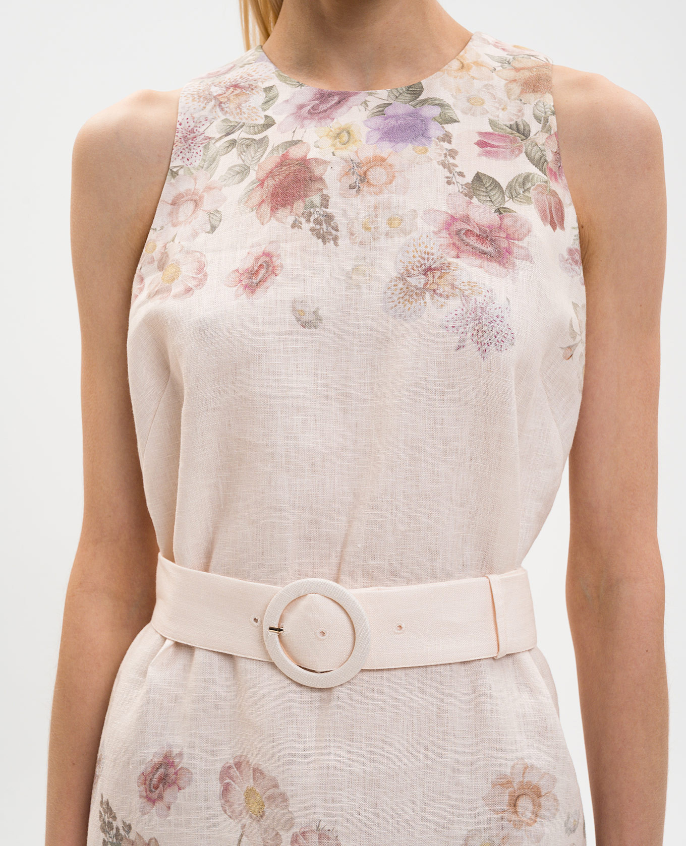 

Beige linen dress with floral print Twinset