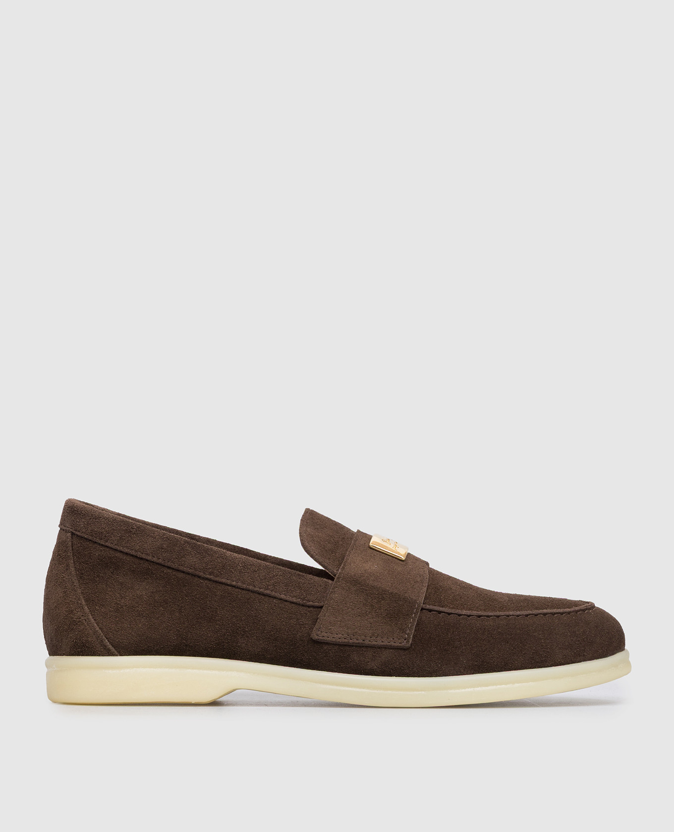Brown suede loafers with logo engraving