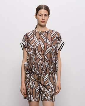 Brunello Cucinelli Brown printed silk top MPG51HW400