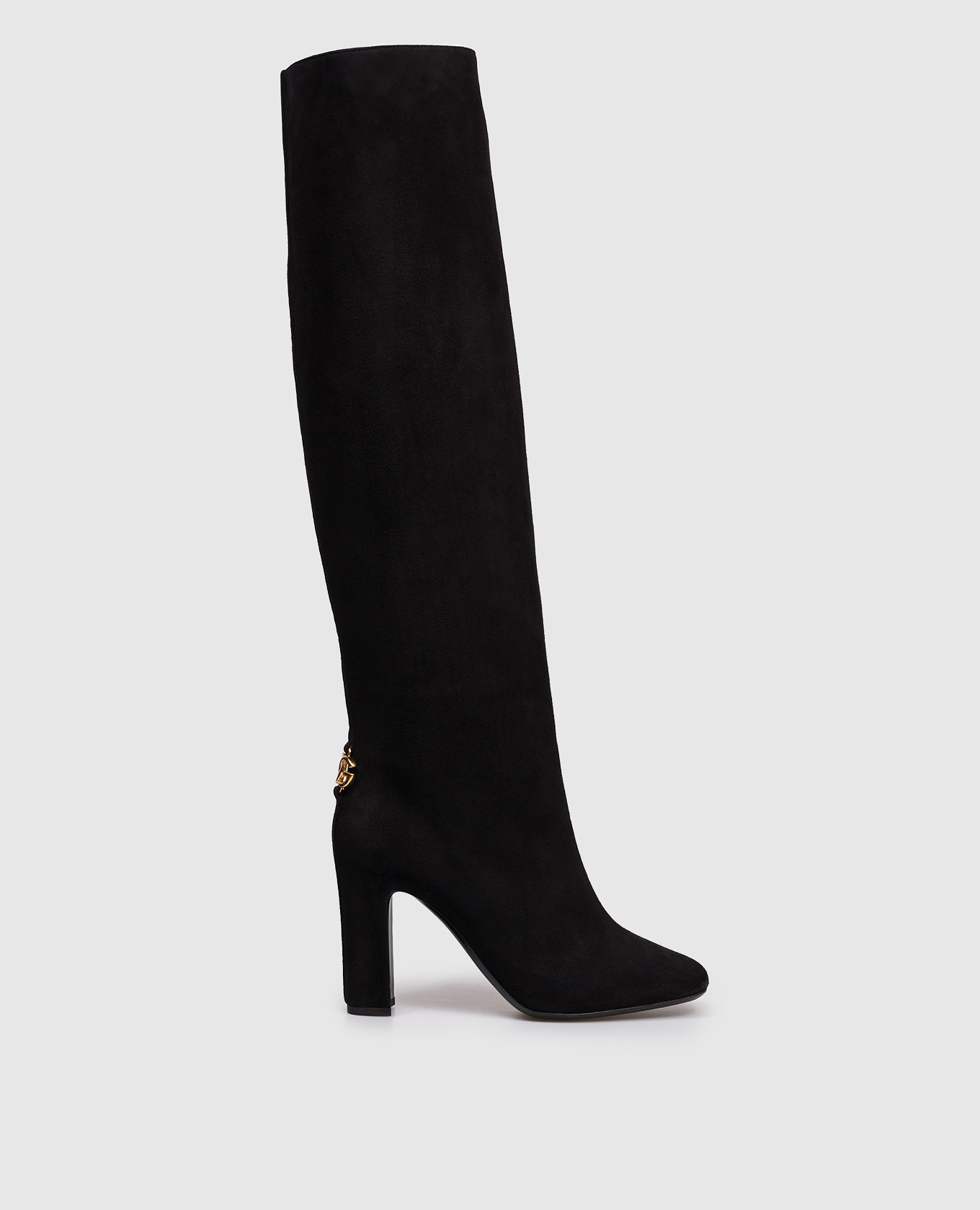 Black suede boots with logo