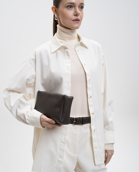 The Row Brown leather clutch with logo W1867L624