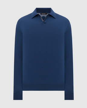 Stefano Ricci Blue long-sleeved polo shirt with logo patch K616440P36F26109