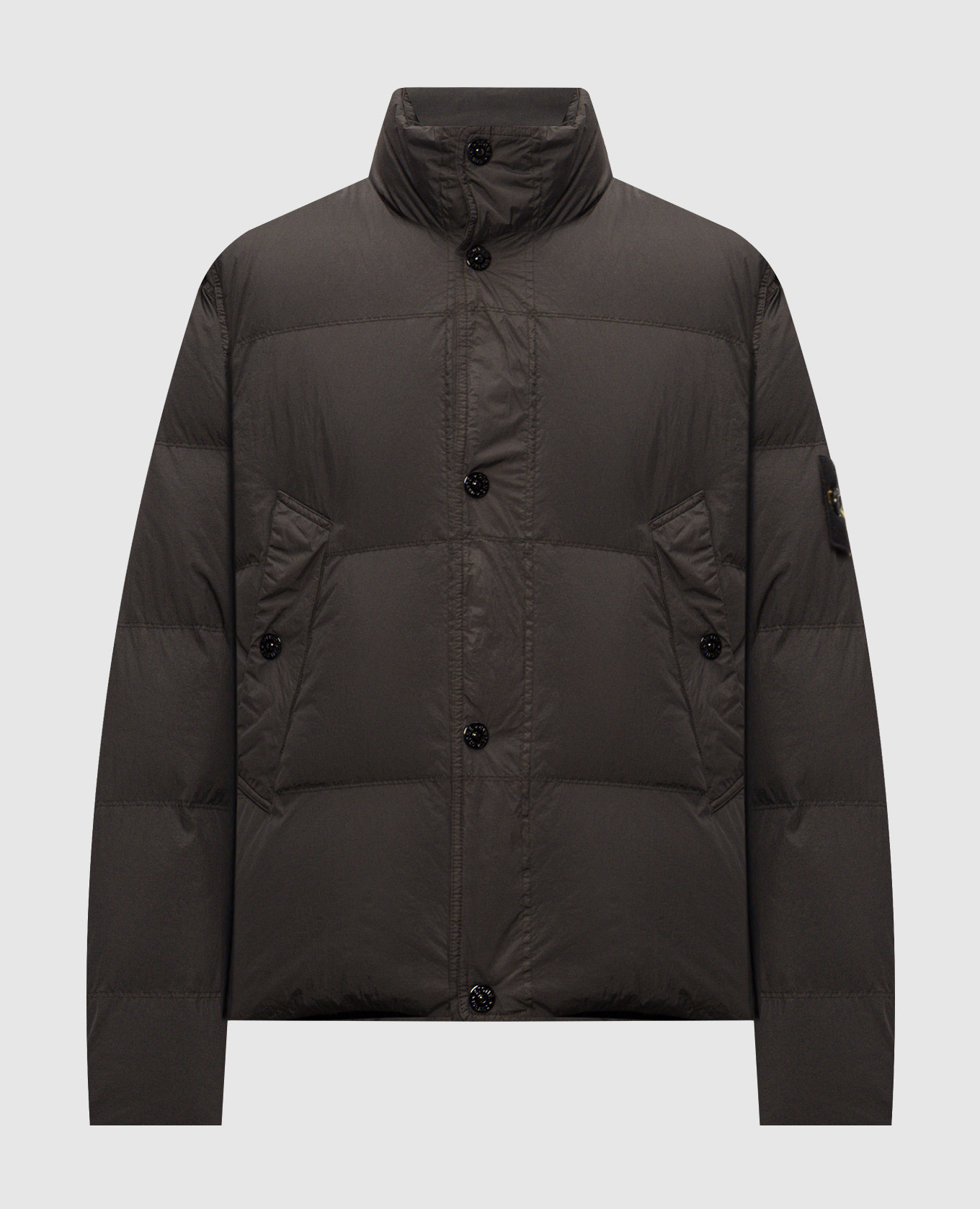 Grey down jacket with logo patch