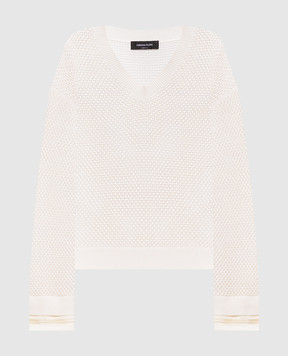 Fabiana Filippi Ivory openwork pullover with monil chain MAD276F481M156