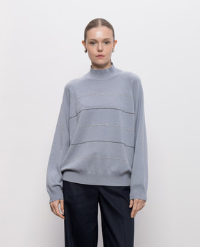 Peserico Blue wool, silk and cashmere sweater with monil chain A99866F1209283