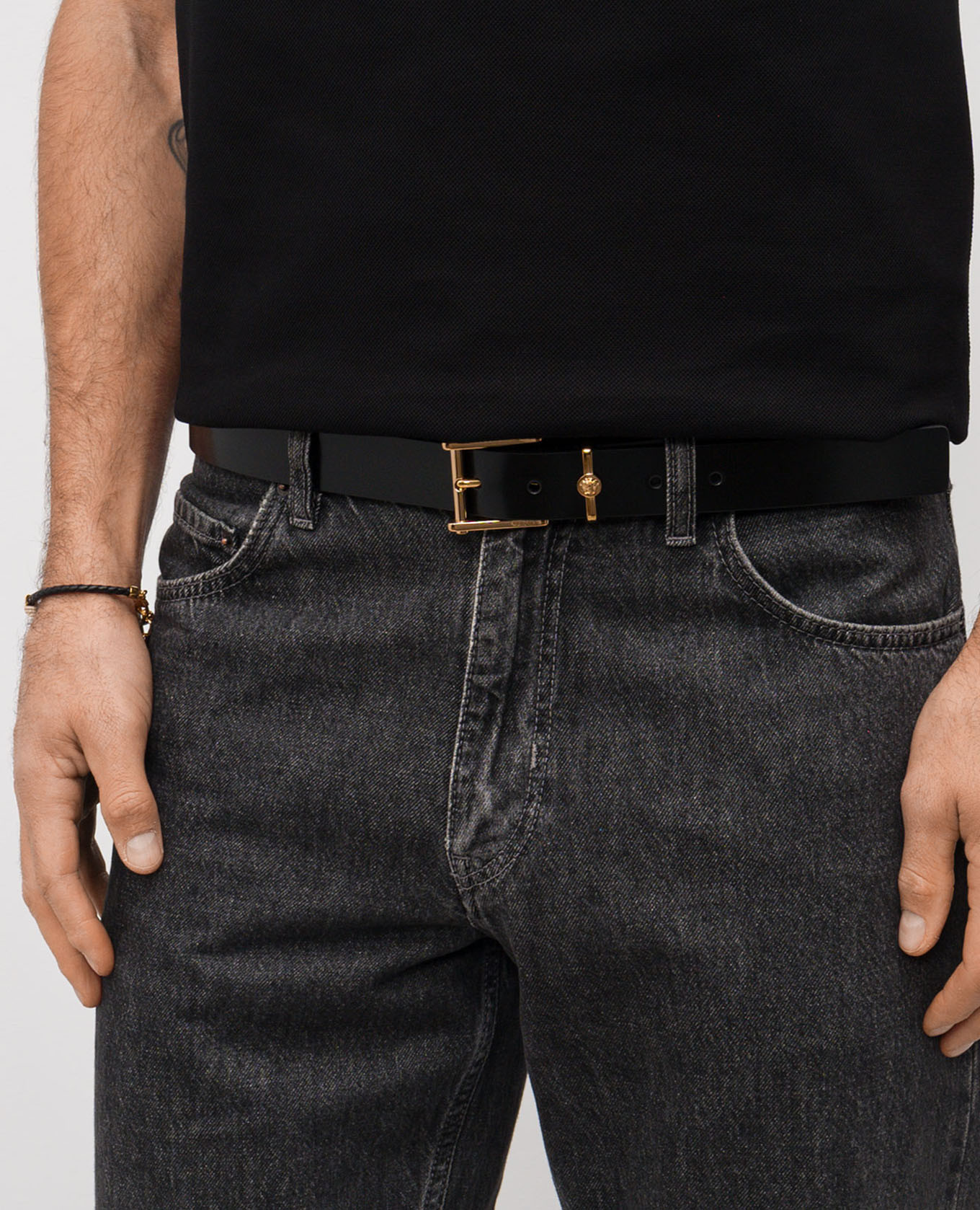 

Black glossy leather belt Versace