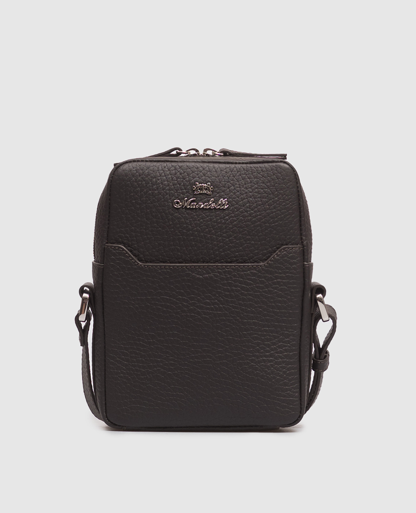 Brown leather bag with textured logo