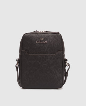 Enrico Mandelli Brown leather bag with textured logo 0FRONT7213
