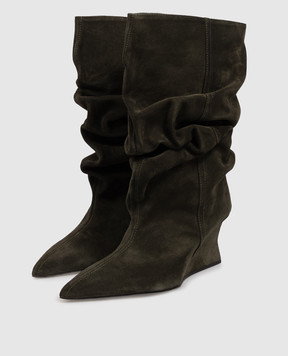 Balmain Green suede wedge ankle boots HN1TA181LCTA