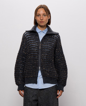 Brunello Cucinelli Blue openwork cardigan with sequins MGO378806
