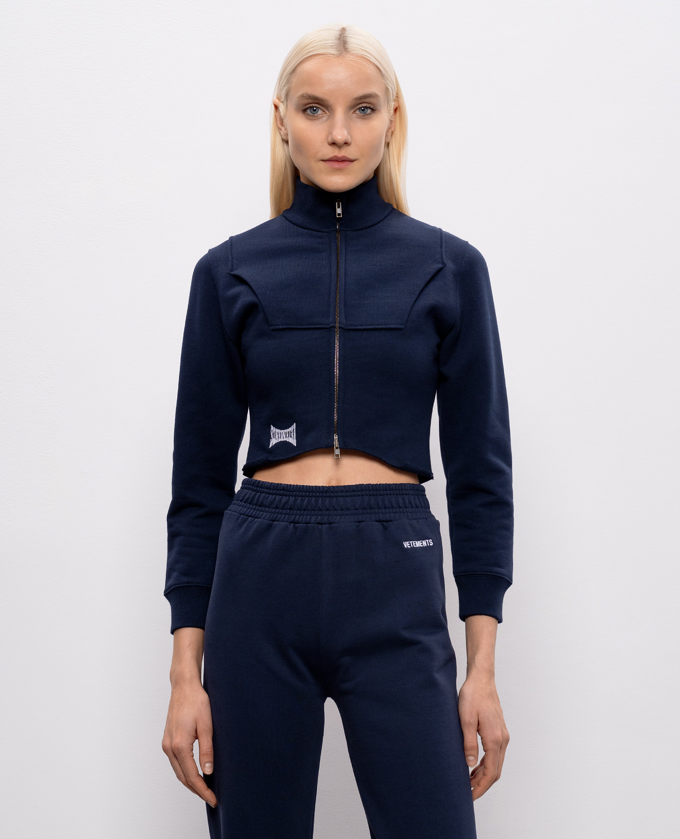 Blue cropped sports jacket with logo embroidery Vetements 3
