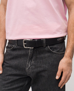 Iceberg Black leather belt with textured logo 66016900