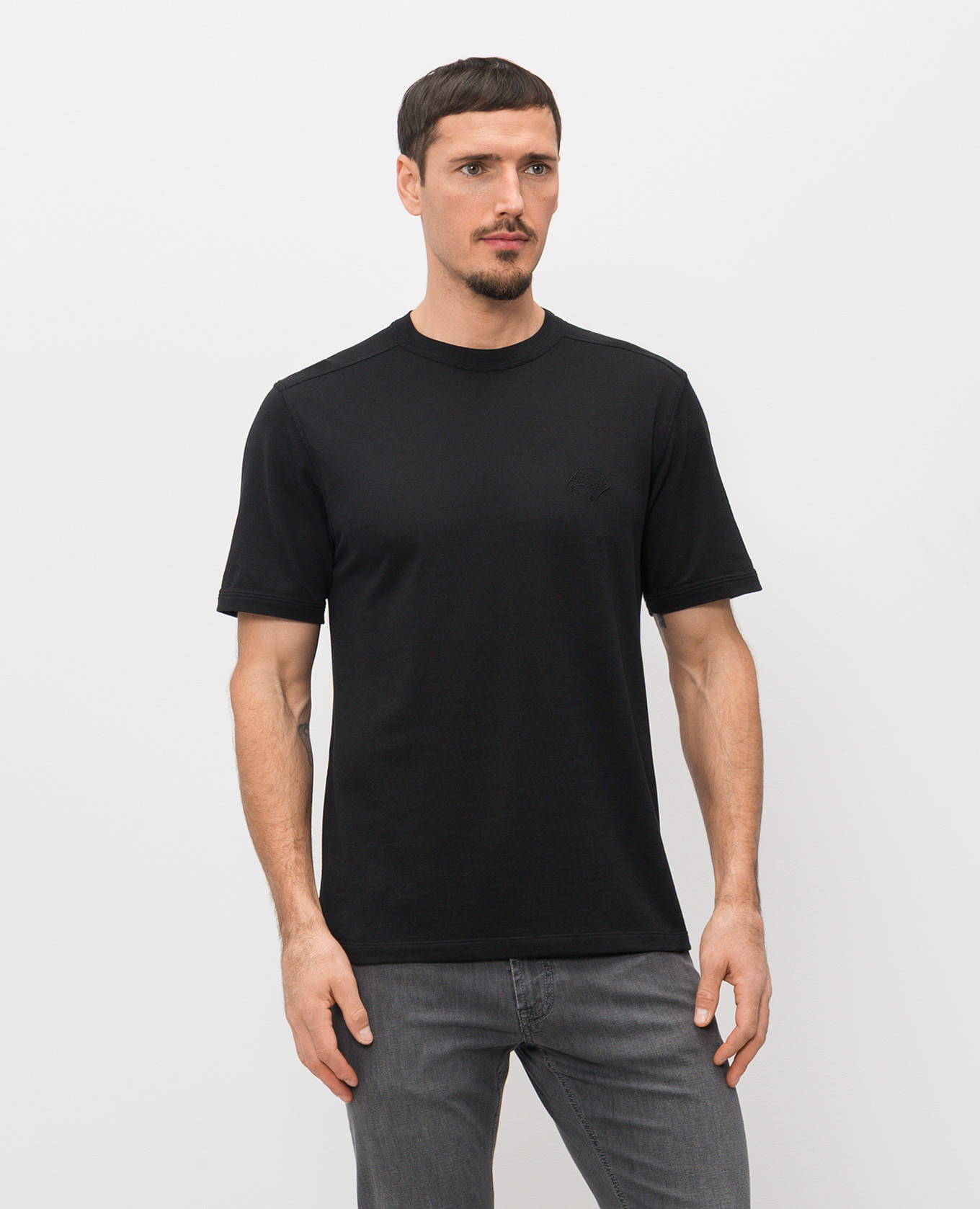 Black silk T-shirt with logo embroidery Stefano Ricci 3