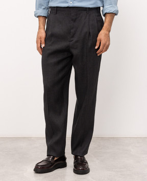 Brunello Cucinelli Dark gray linen and wool pants MZ408S2440