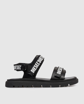 Diesel Children's black sandals with logo print BC1067KF0183640