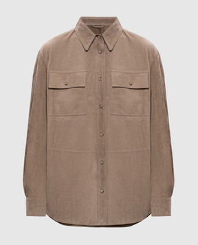 Brunello Cucinelli Brown suede shirt with monil chain MPCAL7436