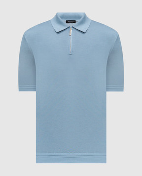 Stefano Ricci Blue silk polo shirt with embroidered monogram logo K616215P31F26101