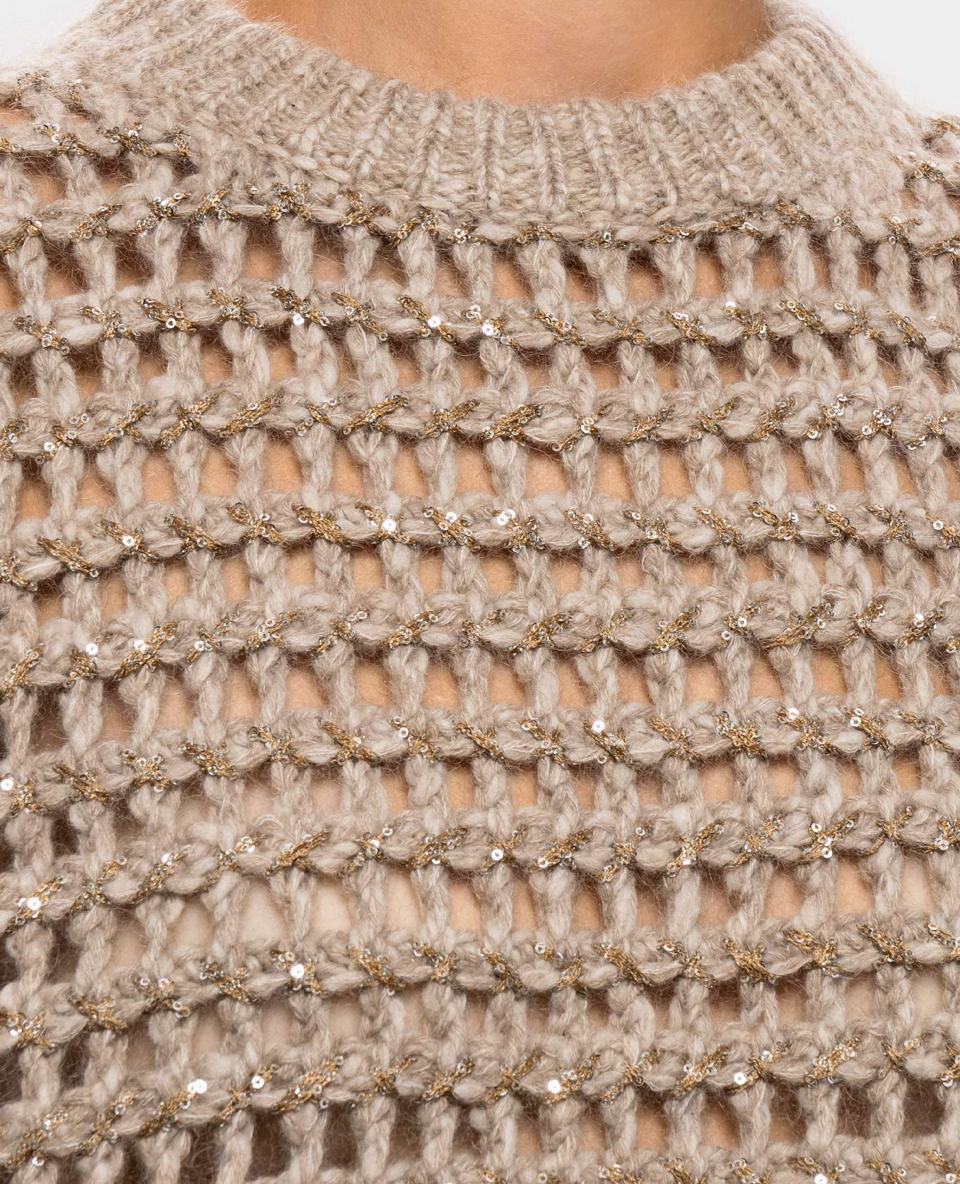 Beige openwork sweater with wool and cashmere Brunello Cucinelli 5