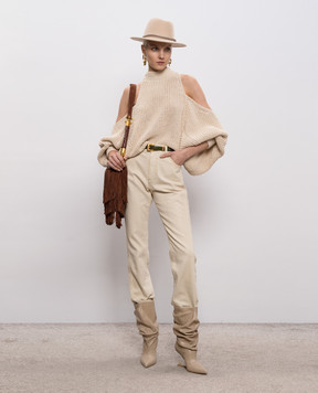 Balmain Beige off-shoulder jumper GF0KE055KJ69