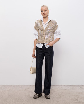 Peserico Beige openwork vest with sequins E99170F039329A