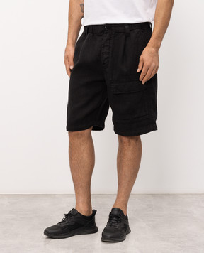 C.P. Company Black linen shorts with logo embroidery MBE250A110341O