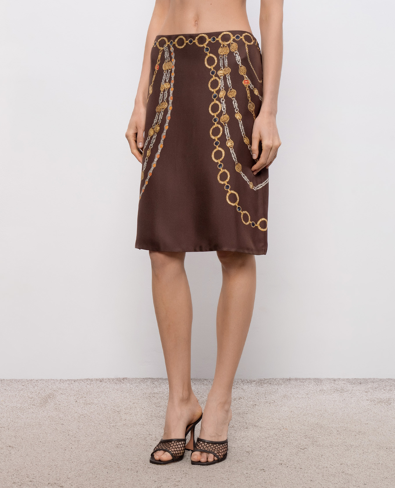 

Brown printed silk skirt Versace