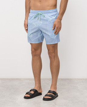 Vilebrequin Bubbles Turtles 3D Blue Swim Shorts MAHEJ711