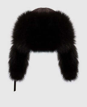Yves Salomon Brown wool and silk earflap hat with fox fur 23WAA030XXWO2W