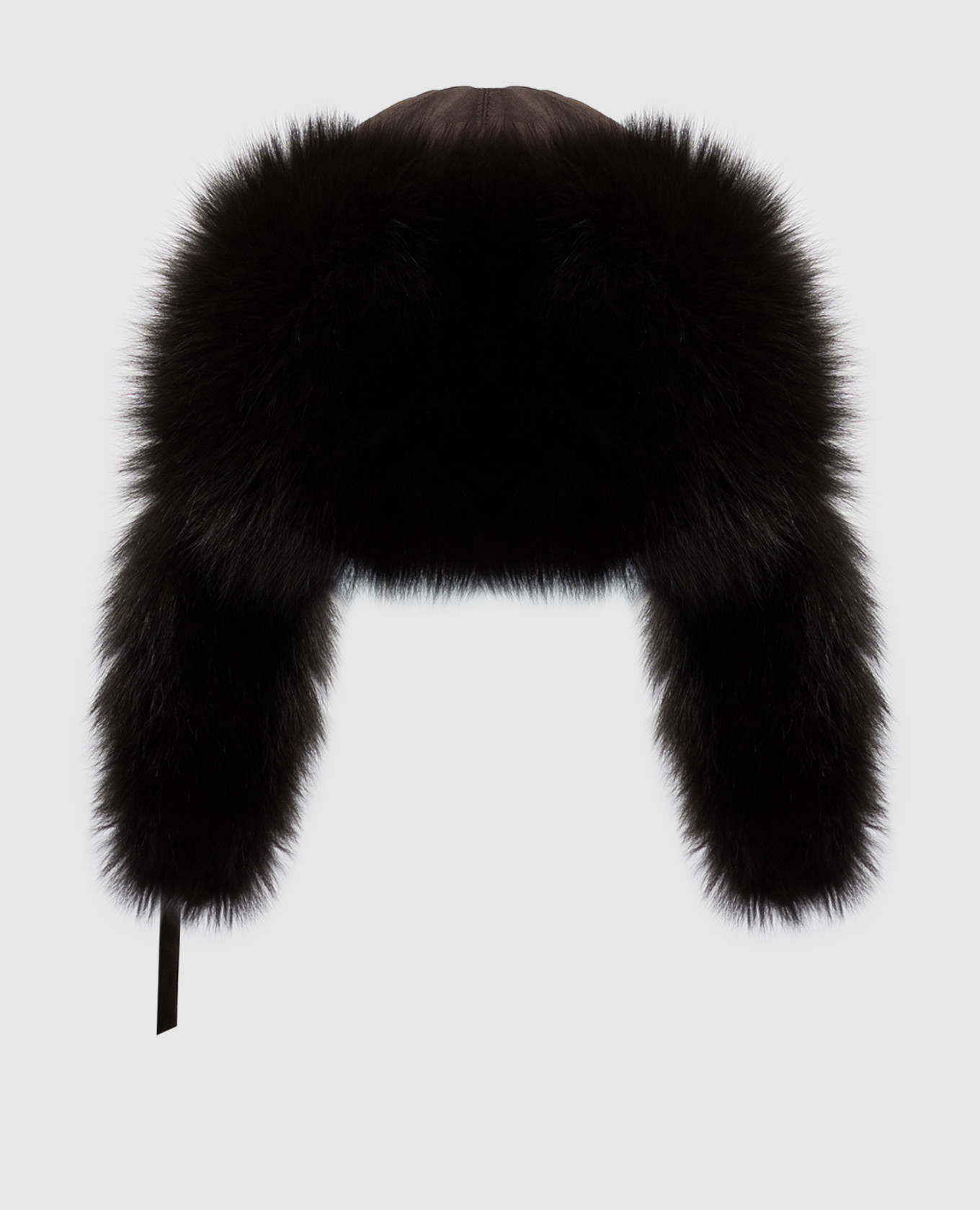 Brown wool and silk earflap hat with fox fur