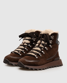 Brunello Cucinelli Brown suede boots with fur MZSFG3377
