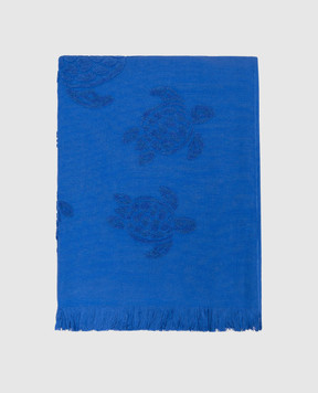 Vilebrequin Blue terry beach towel with fringe pattern STHU1201
