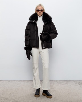 Yves Salomon Brown wool and silk down jacket with fox fur 25WYV09066WO2W