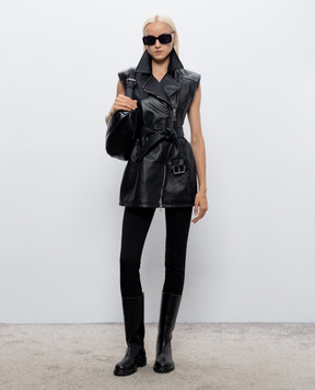 Max Mara Sportmax Black leather dress FAVELLA with zipper SPXFAVELLA