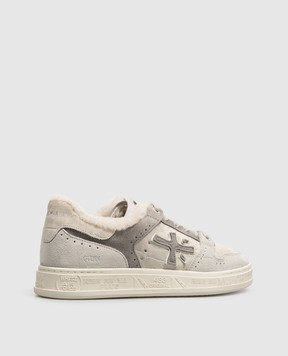 Premiata Quinnd grey suede sneakers with crocodile-embossed fur QUINND8646M