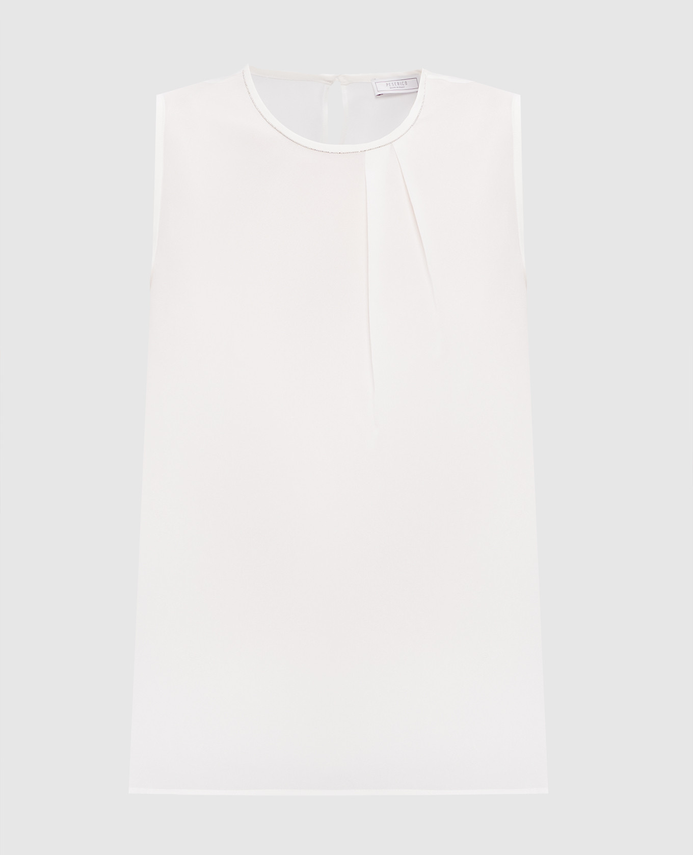 White silk top with monil chain