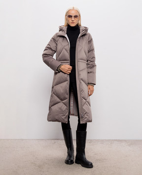 Be Florence Brown elongated down jacket with hood BE26110