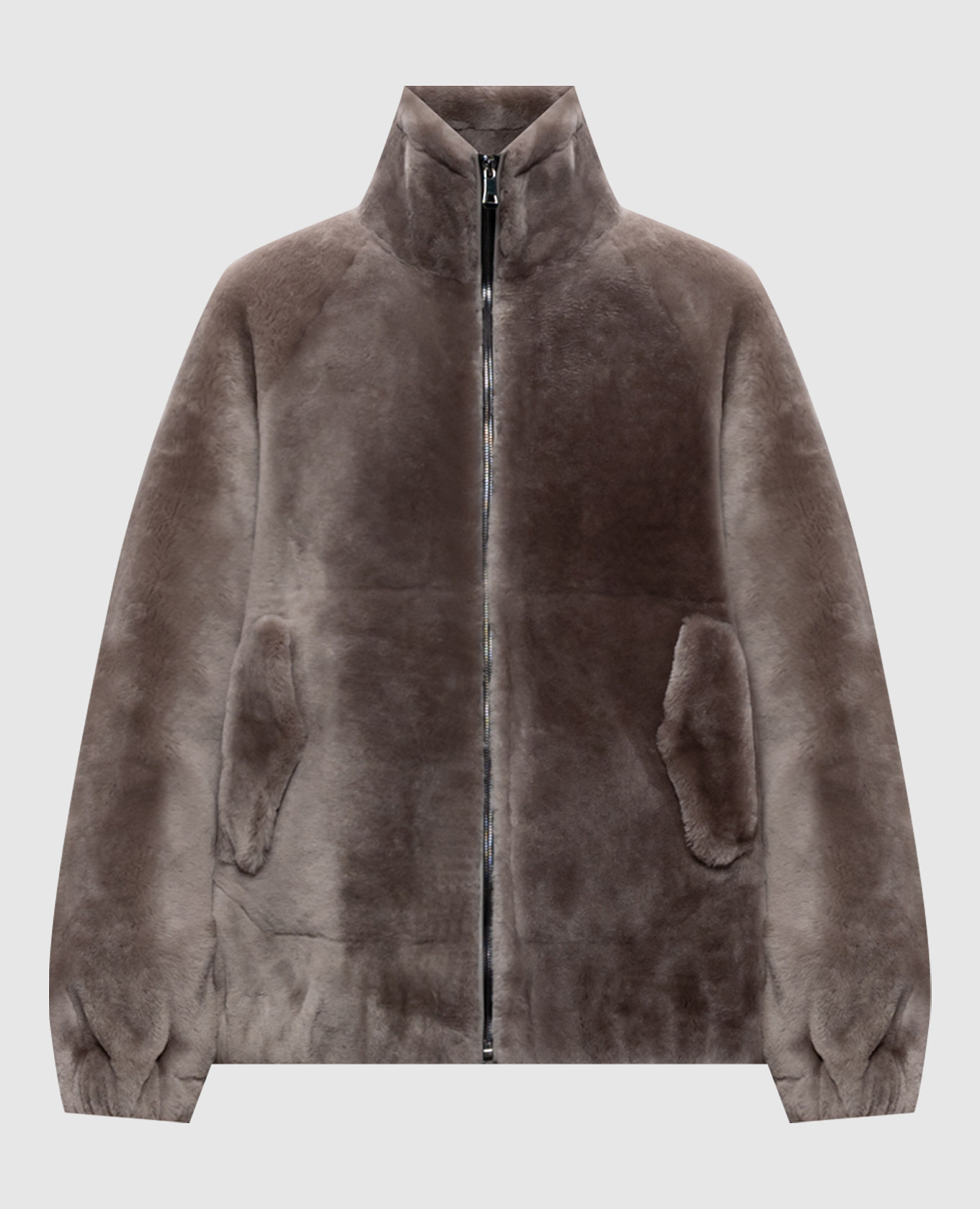 Gray cropped sheepskin coat