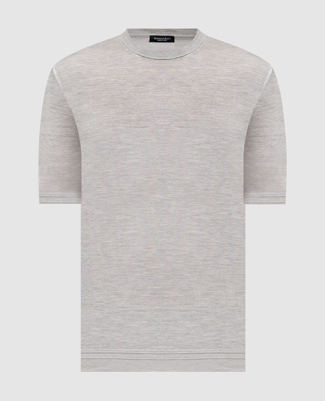 Grey melange silk T-shirt with embroidered logo