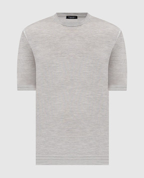 Stefano Ricci Grey melange silk T-shirt with embroidered logo K616215G10F26101