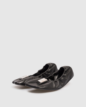 Maison Margiela MM6 Black leather ballet flats with logo S59WZ0106P7565