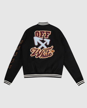 Off-White Kids' black wool bomber jacket with logo patches 44BEH001F26F001