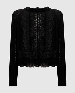 Ermanno Scervino Black cashmere sweater with lace D495M301APHYI