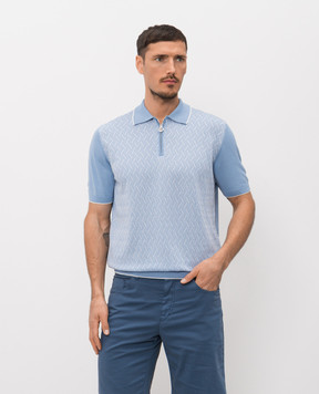 Stefano Ricci Blue polo shirt with patterned silk K212040P31F26196